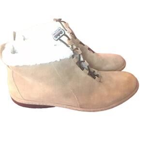 Lands End Women's Suede Ankle Boots Tan Brown Sz 9B Sherpa Lining Stylish Warm